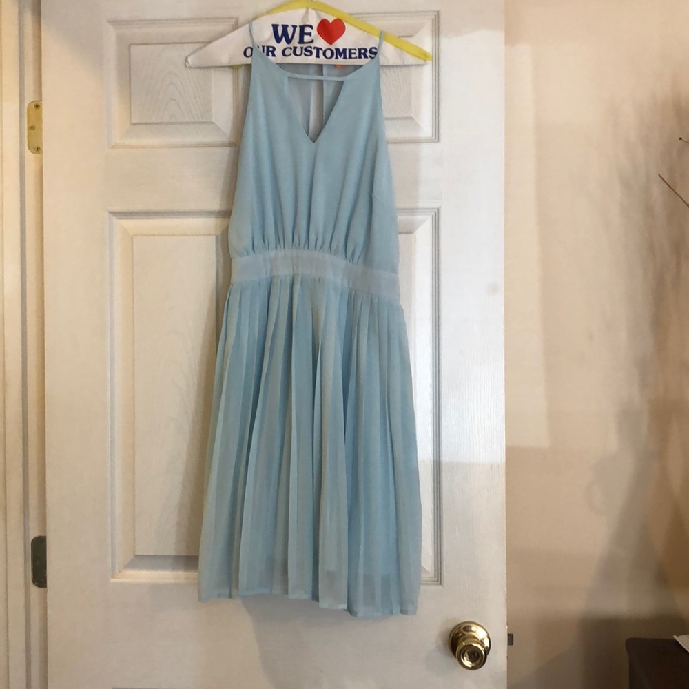 Baby blue spring dress slice in the front and back